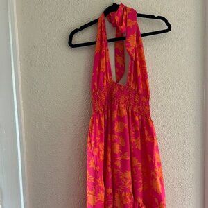 Vibrant Pink and Orange Halter Dress